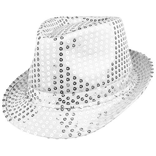 Paillettenhut Partyhut Trilby Hut Blink Fedora Bogart Glitzerhut Glitter Pailettenhut Pailletten Hut Disco-Hut (Silber) von Plitsch Platsch