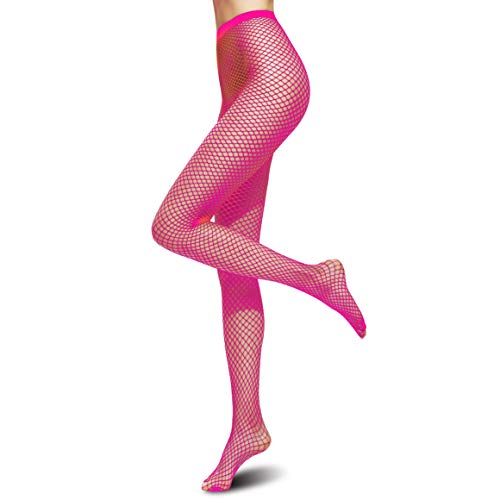 Plitsch Platsch Damen Netzstrumpfhose One Size Strumpfhose Halloween Fasching Karneval Freizeit Party Kostüm (Pink, kleine Masche/Netz) von Plitsch Platsch