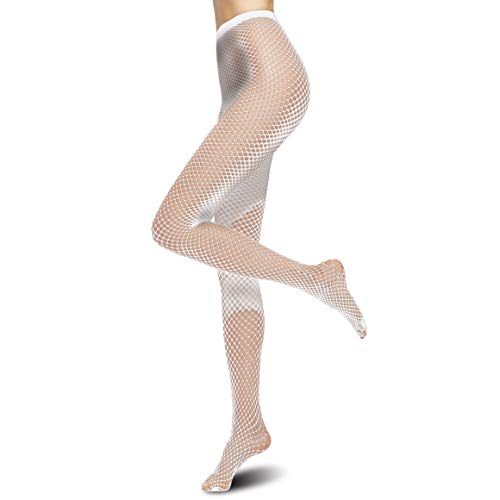 Plitsch Platsch Damen Netzstrumpfhose One Size Strumpfhose Halloween Fasching Karneval Freizeit Party Kostüm (Weiß, kleine Masche/Netz) von Plitsch Platsch