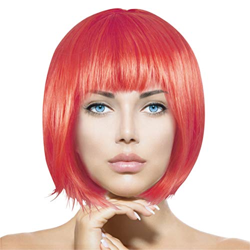 Plitsch Platsch Perücke Bob Pagenkopf Cabaret Wig Kurzhaar Charleston Perücken Fasching Karneval Halloween Motto Party - 24 Farben Varianten für Erwachsene, One Size (rot) von Plitsch Platsch