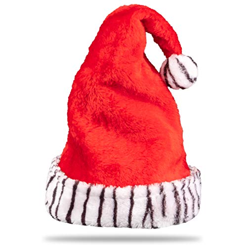 Weihnachtsmütze Plüsch Nikolausmütze X-Mas Mütze Santa Weihnachten Nikolaus rot für Erwachsene Einheitsgröße Weihnachtsfeier Weihnachtsmarkt (rot mit Zebra Borde) von Plitsch Platsch