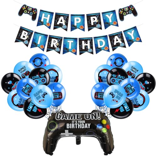 20 Stück Videospiel-Geburtstagsparty-Dekorationsset, Happy Birthday-Banner, Dekoration, blaue Folienballons, Gaming-Geburtstagsdekorationen für Jungen, Gamer, Party-Dekorationen 20 Stück Videospiel-Geburtstagsparty-Dekorationsset, Happy Birthday-Banner, Dekoration, blaue Folienballons, Gaming-Geburtstagsdekorationen für Jungen, Gamer, Party-Dekorationen von Plorede