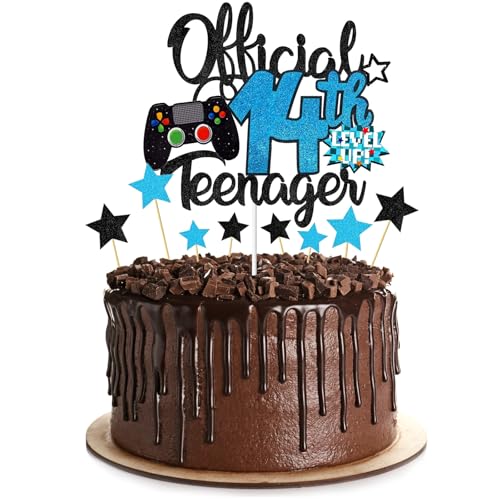 Geburtstagstortenaufsatz für Jungen, glitzernder, offizieller Teenager-Kuchenaufsatz und Dekorationen für Jungen, perfekte Kuchendekoration für Kinder, Themen-Geburtstagsparty-Zubehör (14) von Plorede