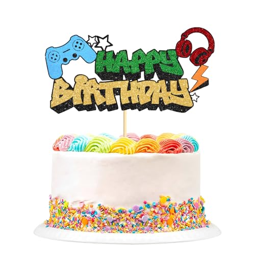 Happy Birthday Cake Topper, Glitter Video Game Cake Pick Game On Controllers Gaming Cake Toppers, Perfect for Game Theme Birthday Decorations Party Supplies (Multicolor) von Plorede