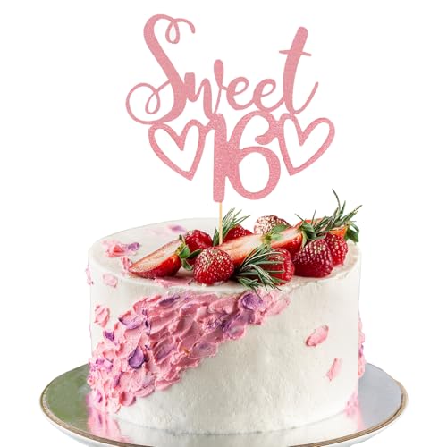 Sweet 16 Cake Topper 16 Birthday Cake Topper 1 Pack Glitter Cheers to 16 Years Old, Personalised 16 Cake Toppers for Girls 16th Birthday Decorations Party Supplies von Plorede