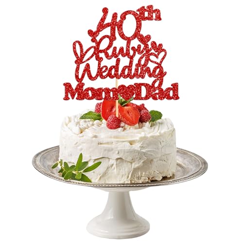 Tortenaufsatz zum Hochzeitstag, Hochzeitstagsgeschenk, Hochzeitstortenaufsatz, Herz-Kuchendekorationen für Feiern, Partyzubehör (Rubinrot 40) von Plorede