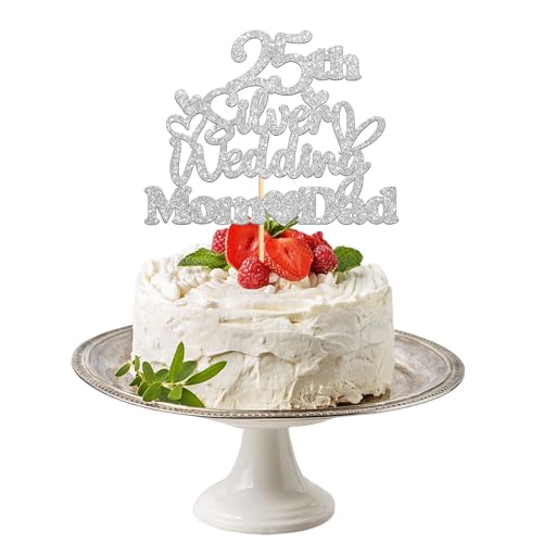 Tortenaufsatz zum Hochzeitstag, Hochzeitstagsgeschenk, Hochzeitstortenaufsatz, Herz-Kuchendekorationen für Feiern, Partyzubehör (Silber 25) von Plorede