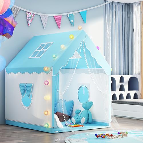 Kinderzelt für Drinnen Spielzelt Kinder Großes Spielhaus Kinderhaus Spielzeug für Kinderzimmer, inndoor-und Outdoor (Blau) von Plschckes