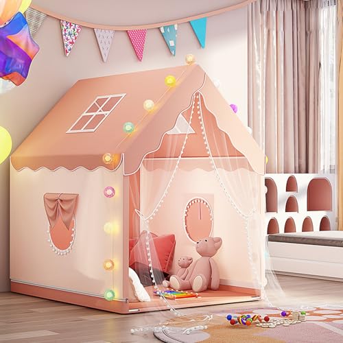 Kinderzelt für Drinnen Spielzelt Kinder Großes Spielhaus Kinderhaus Spielzeug für Kinderzimmer, inndoor-und Outdoor (Rosa) von Plschckes