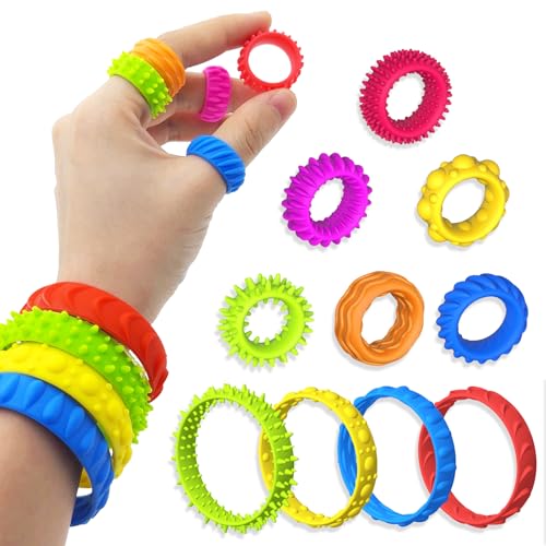 Plstod 12 Stück Anti Stress Ring, 4 Stück Anti Stress Armband, Fidget Ring Akupressur, Wristband Fidget Toys, Angstlinderung Sensorik Spielzeug, Geeignet für Kinder, Erwachsene, Autismus und ADHS Plstod 12 Stück Anti Stress Ring, 4 Stück Anti Stress Armband, Fidget Ring Akupressur, Wristband Fidget Toys, Angstlinderung Sensorik Spielzeug, Geeignet für Kinder, Erwachsene, Autismus und ADHS von Plstod