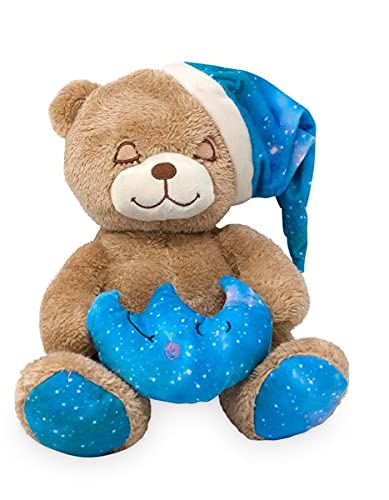 Schlafbär Mond ca. 26 cm, Sitzender Plüsch, Schlaf-Bär mit Mütze, kuschletier Teddy, Plüschtier Bear, 1 Stück von Plüschtier LB