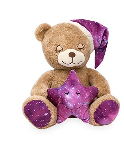 Schlafbär Stern ca. 26 cm, Sitzender Plüsch, Schlaf-Bär mit Mütze, kuschletier Teddy, Plüschtier Bear, 1 Stück von Plüschtier LB
