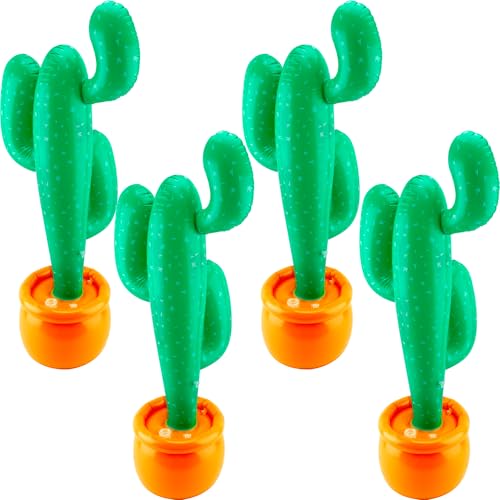 Aufblasbarer Kaktus, Jumbo-Kaktus-Requisite, groß, aufblasbar, für mexikanische Fiesta, Hawaii, Sommer, Strand, Pool, Motto-Party, Gastgeschenke, 89,9 cm, 4 Stück von Plukeen