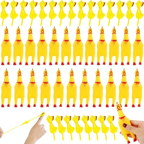 Plukeen Quietschende Gummi-Hühner, schreiendes Huhn, Großpackung und 24 Stück Huhn-Schleuder, fliegende Fingerspielzeuge für Kinder und Erwachsene, Party-Streich, Neuheit, Gastgeschenke, Familienspiel von Plukeen