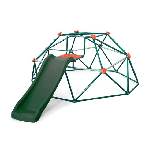 Plum Play Metal Deimos Klettergerüst Kuppel mit Stützhandgriffen, ab 3 Jahren, 190 x 190 x 90 cm, Grün mit Rutsche von Plum
