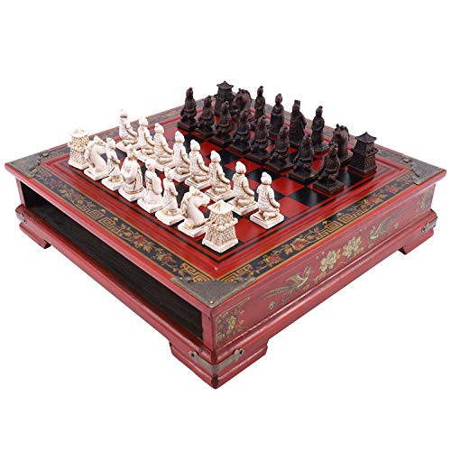 Plumflex Schach Holz Chinesisches Schach Terrakotta Retro Krieger im Holz Carving Harz Chessman Geburtstag Weihnachten Premium von Plumflex