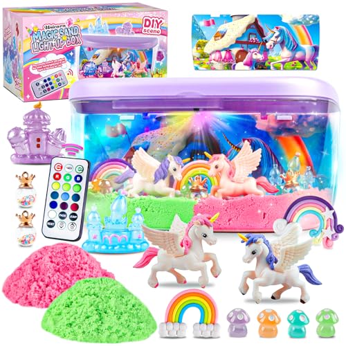 Plunack Einhorn Geschenke für Mädchen, Einhorn Terrarium Set für Kinder mit Farbige Lichter - Einhorn Spielzeug Bastelset DIY Nachtlicht für Kinder im Alter von 3-12 Jahren, Oster Geschenk Mädchen von Plunack