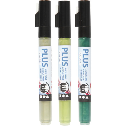 Plus Color Marker, L 14,5 cm, Strichstärke 1-2 mm, Dunkelgrün, Eukalyptus, Laubgrün, 5,5 ml, 3 Stk/ 1 Pck von Plus Color