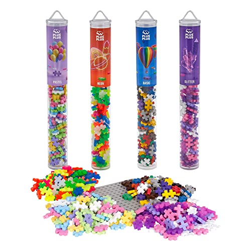 Plus-Plus 7265 Geniales Konstruktionsspielzeug, Farben-Mix, Bundle aus 4 verschiedenen Kreativ-Bausteine Tubes inkl. Bauplatte, 400 Teile von Plus-Plus