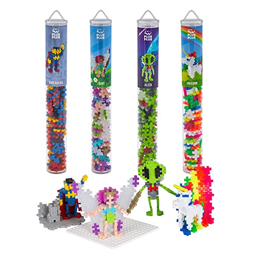 Plus-Plus 7268 Geniales Konstruktionsspielzeug, Figuren-Mix, Bundle aus 4 verschiedenen Kreativ-Bausteine Tubes inkl. Bauplatte, 400 Teile von Plus-Plus