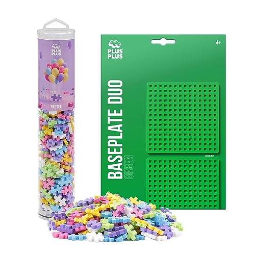 PLUS PLUS - Grundplatten-Duo und 240-teiliges Pastellrohr-Set – Baubau-Spielzeug, ineinandergreifende Mini-Puzzleblöcke für Kinder, Pastellfarben-Mix von Plus-Plus