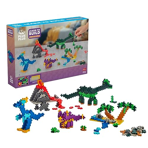 Plus-Plus 9603918 Geniales Konstruktionsspielzeug, Learn to Build, Dinosaurier, Kreativ-Bausteine, 600 Teile, Mehrfarbig von Plus-Plus