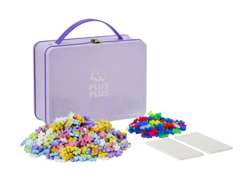 Plus-Plus 9607003 Geniales Konstruktionsspielzeug, Pastel, Bausteine-Set in praktischer Metall-Box mit Henkel, 600 Teile von Plus-Plus