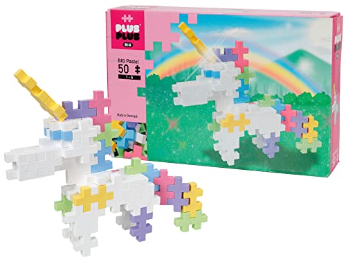 Plus-Plus 9603227 Unicorn Geniales Konstruktionsspielzeug, Big Pastel, Einhorn, Bausteine-Set, 50 Teile von Plus-Plus