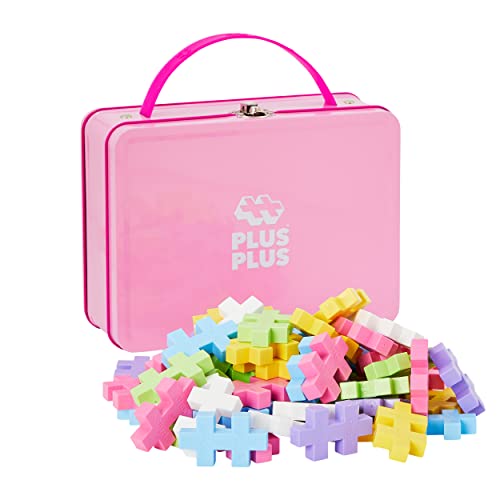 Plus-Plus 9603275 Tiere Geniales Konstruktionsspielzeug, Big Box Pastel, Bausteine-Set in praktischer Metallbox mit Henkel, 70 Teile, bunt von Plus-Plus