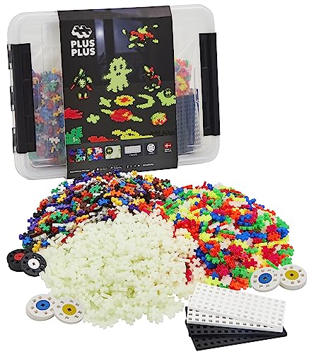 Plus-Plus 9603919 Geniales Konstruktionsspielzeug, Basic XXL Mega-Set, Glow in The Dark, Kreativ-Bausteine, 2000 Teile, Ab 5 Jahren von Plus-Plus