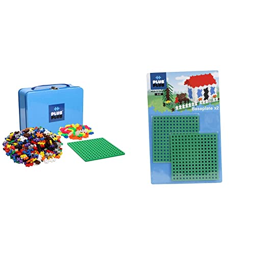 Plus-Plus 9607002 Geniales Konstruktionsspielzeug, Basic, Bausteine-Set in praktischer Metall-Box mit Henkel, 600 Teile, bunt & 9604022 Geniales Konstruktionsspielzeug, Grundplatte von Plus-Plus