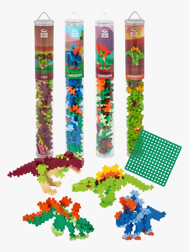 Plus-Plus Bausatz mit Bodenplatte &  Röhre Dino, 4x100 Teile von Plus Plus