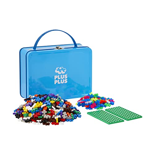Plus-Plus 9607002 Geniales Konstruktionsspielzeug, Basic, Bausteine-Set in praktischer Metall-Box mit Henkel, 600 Teile, bunt von Plus-Plus