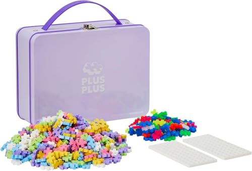 Plus-Plus 9607003 Geniales Konstruktionsspielzeug, Pastel, Bausteine-Set in praktischer Metall-Box mit Henkel, 600 Teile von Plus-Plus