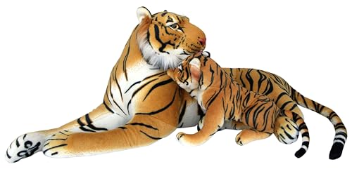 Plüschtier Tiger mit Baby - liegend - braun - 85 cm von Plushfarm
