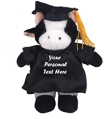 Plüschtier, 30,5 cm, Geschenk zum Schulabschluss, personalisierter Text oder Logo Ihrer Schule auf Jacke, ideal für jedes Schulkind (schwarzes Ballkleid) von Plushland