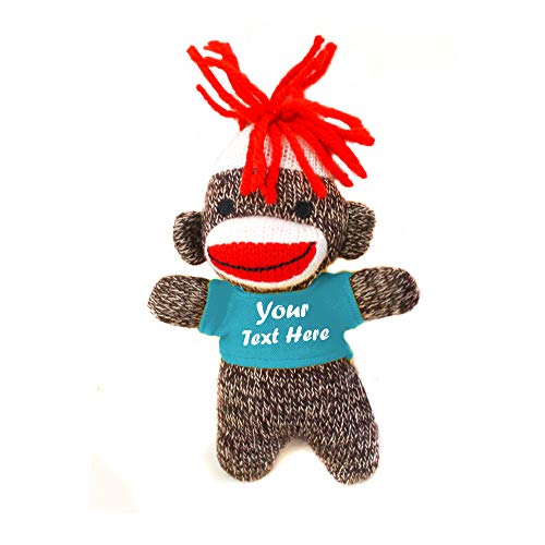 Plushland 98-052 Colors of Love Sockiez Schlüsselanhänger, 10,2 cm, personalisiertes Geschenk – individueller Text auf T-Shirt – tolles Geschenk für alle Altersgruppen (braunes Sockie-Teal) von Plushland