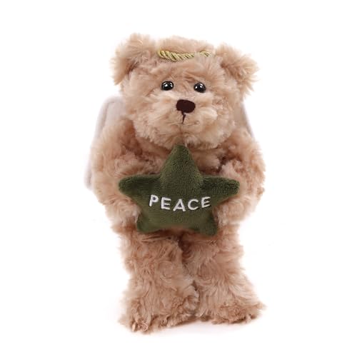 Plushland Engelbären mit weißen Flügeln und Heiligenschein, halten Stern mit Hoffnung, Frieden, Freude, weiches Stofftier, Plüschtier, Geschenk für Weihnachten, 15,2 cm (Beige) von Plushland