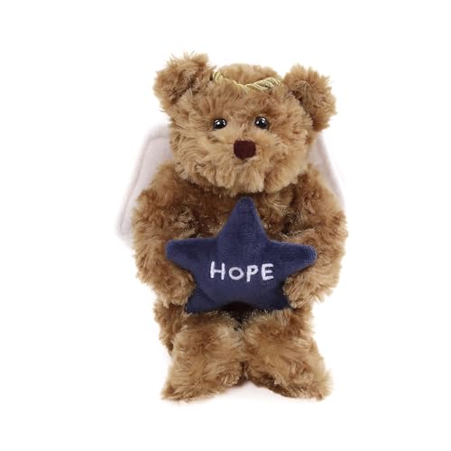 Plushland Engelbären mit weißen Flügeln und Heiligenschein, halten Stern mit Hoffnung, Frieden, Freude, weiches Stofftier, Plüschtier, Geschenk für Weihnachten, 15,2 cm (Mokka) von Plushland