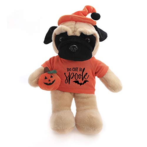 Plushland Halloween-Schlenker-Plüschtier kommt Hut und Kürbis sitzend zu niedlich zum Erschrecken, Geschenk für sie, Geschenk für ihn, 30,5 cm (Mops) von Plushland