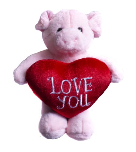 Plushland Plüschtier mit rotem Herz – Love You, Plüschtier für Kinder und Erwachsene – besticktes Herzkissen – 20,3 cm (Schwein) von Plushland