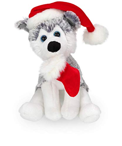 Plushland Weihnachtspuppe mit Weihnachtsmannmütze, Plüschtiere, Hund, 20,3 cm, für Kinder – ein perfektes Weihnachtsgeschenk an diesem Feiertag für Babys (neuer Husky) von Plushland