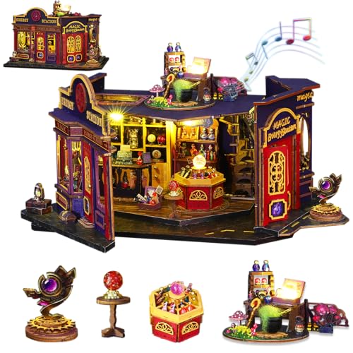 Plustopoy DIY Miniaturhaus Kit mit öffnender Tür, Winziges Modellhaus mit LED-Licht, DIY Holz Puppenhaus Miniatur Kit für Erwachsene Teens, Kreative Handwerk Buch Nook Magic Model Kits Home Decor von Plustopoy