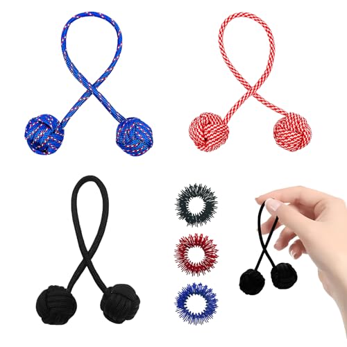 3 Stück Fidget Toys Erwachsene Antistress Spielzeug mit 3 Massageringe für Finger Anti Stress Spielzeug Lanyard PerlenanhäNger Sportspielzeug Fidget Toys Adhs (schwarz+blau+Rot) von Pluvyze