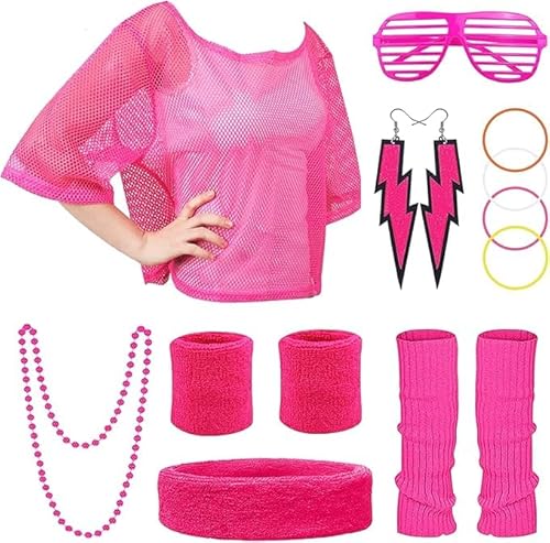 Pluvyze 80er Jahre Outfit Damen,80er Jahre Accessoires,Enthält Netz-T-Shirt,Stirnband Beinwärmer Armbänder Brille Halskette Ohrringe Armbänder,Geeignet für 80er-Jahre-Mottopartys Retro-Mottopartys Pluvyze 80er Jahre Outfit Damen,80er Jahre Accessoires,Enthält Netz-T-Shirt,Stirnband Beinwärmer Armbänder Brille Halskette Ohrringe Armbänder,Geeignet für 80er-Jahre-Mottopartys Retro-Mottopartys von Pluvyze