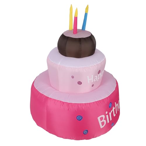 Plyisty Aufblasbare LED Beleuchtet Alles Gute Zum Geburtstagstortendekoration für Gartenparty mit Gebläse und Einsätze für Gartenfeierlichkeiten (EU-Stecker 220–240 V) von Plyisty