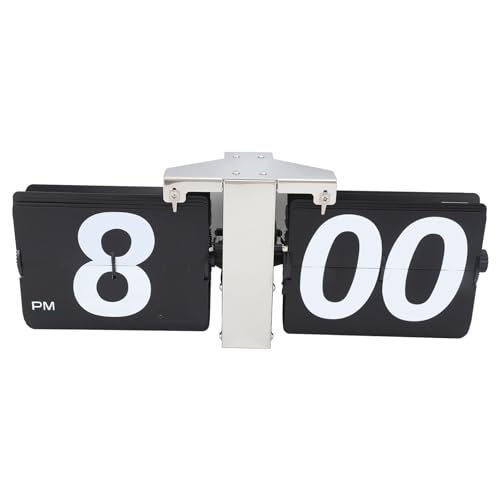 Plyisty Desktop -mechanische Uhr, Batteriebetriebene 12 -Stunden Flip Uhr Edelstahl und PVC abnehmbare Karten für das Wohnzimmer (Black) von Plyisty