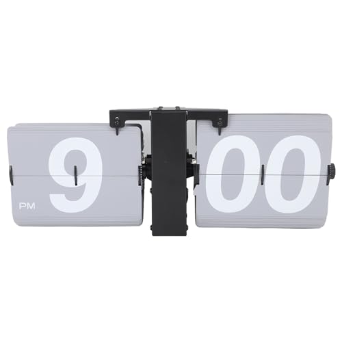 Plyisty Desktop -mechanische Uhr, Batteriebetriebene 12 -Stunden Flip Uhr Edelstahl und PVC abnehmbare Karten für das Wohnzimmer (Schwarz und Grau) von Plyisty