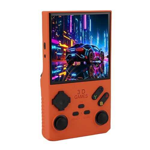 Plyisty V40 MAX Retro-Handheld-Spielekonsole mit 4-Zoll-Vollbildbildschirm, Stereolautsprechern, 3,5-mm-Kopfhörerbuchse, 45 Emulatoren, 256-GB-Speicherkarte, 4000-mAh-Akku (ORANGE) von Plyisty