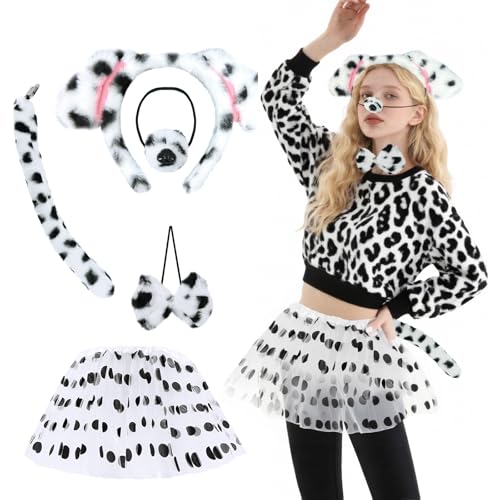 Dalmatiner-Kostüm für Welpen, Hund, Ohrenschwanz, Stirnband, mit Tutus, Weihnachten, Halloween, Cosplay, Zubehör, lustige Party-Requisiten 03 von Pmnoyal